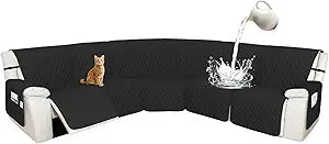 Arfntevss Recliner Sectional Couch Covers 1OO% Waterproof L Shape Sofa Cover for Reclining L Shaped Sectional Slipcover Set Dog Washable Corner Non Slip Furniture Protector (XL 5 Seater, Black)