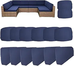 14 Pack Outdoor Cushion Covers for Patio Furniture Replacement Waterproof Patio Sofa Cushion Slipcovers with Zipper & Non Slip for 6-Seat Sofa 25.6 x 25.6 Inch, Navy Blue
