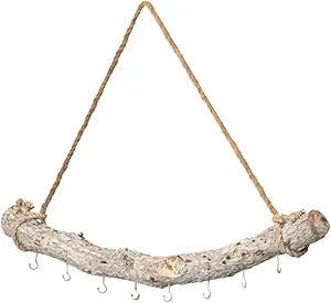 Uniquewise 32-inch Natural Decorative Jujube Wooden Log Hanging Farmhouse Wall Decor with 8 Hooks for Keys Hats and Wall Accessories - Perfect for Entryway Living Room Kitchen Hallways and Dining Area