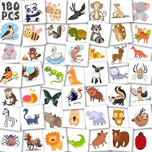 180Pcs Animals Temporary-tattoos for Kids - Pre Cut Mixed Styles Temporary Tattoos Stickers Set Bulk Gifts Temp Tattoos for Kids Girls Boys Toddler School Birthday Party Favors Supplies Decoration