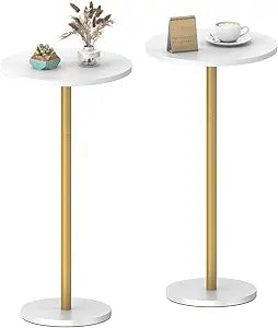 White Small Round Side Table Set of 2 Pedestal Drink End Table for Small Space Round Cocktail Coffee Table for Living Room Nightstand Bedside Table for Sofa, Bedroom and Balconty