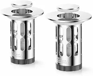 Pop Up Sink Drain Stopper with Hair Catcher, High Flow Bathroom Drain Plug, Anti-Clog Removable Filter, Easy to Clean, Fits 1.32.36 Inch Drain Holes 2 Pack