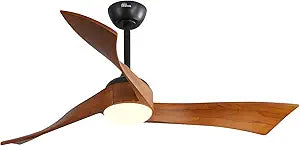 Sofucor 52 Inch Ceiling Fan with Light and Remote - 3 Solid Wood Blades, Quiet DC Motor, 6 Speeds 5000CFM, Dimmable Tri-Color LED with Memory, Timer & Reversible for Living Room, ETL, Walnut Wood
