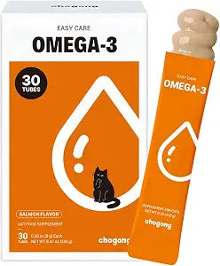 Omega-3 for Cats, Lickable Skin & Coat Supplement with EPA + DHA, 30 Tubes | Wild-Caught Alaskan Salmon, Omega 3 Oil for Dry Skin, Dandruff, Itchy Skin, Shedding, Squeezable Tubes Cats Enjoy Like Treats