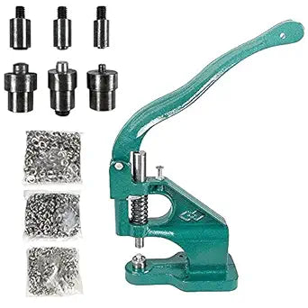 QWORK Heavy Duty Hand Press Eyelet Grommet Machine Punch Tool Kit  3 Size Dies (#0 #2 #4) & 1500 Pcs Silver Grommets for Banner, Canvas & Leather Work