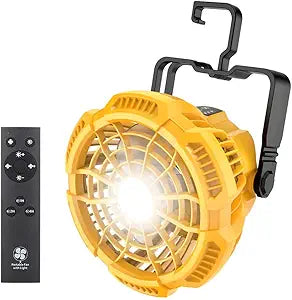 Portable Camping Fan with 9W LED Lantern, Compatible with Dewalt 20V Li-ion Battery, Battery Operated Fan Ceiling Tent Fan with Hook, 180┬░Head Rotation Outdoor Rechargeable Fan for Hiking, Travel