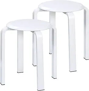 Yawinhe Wooden Stackable Stool, Portable Barstools with Round Top, Anti Slip Felt Pad, for Dinning, Living Room, Class Room, 11.8''Lx11.8''Wx16.5''H, White, 2-Pack