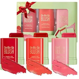 3Pcs Multi Use Cream Blush Stick Set,Waterproof Long Lasting Nude Shades
