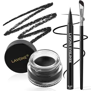 Eyeliner Makeup Kit, Waterproof Gel Eyeliner, Liquid Liner and Brush, Black