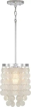 Austin Allen AA1012PN Shelby Transitional Coastal Artisan Art Inspired Capize Shell Pendant Lighting Fixture, 1-Light 100 Watt, 13" H x 8" W, Polished Nickel
