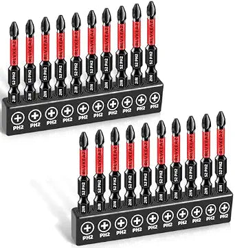 20-Pack Phillips Bits #2 Impact Magnetic, PH2 Bits 2-Inch