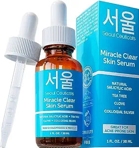 SeoulCeuticals Korean Acne Serum Miracle Clear for Acne Prone Skin 1oz