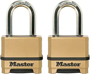 Master Lock Gold Combination Lock, Heavy Duty Weather Resistant Padlock, Resettable Combination Lock for Outdoor Use 1.2 x 2 x 3.87 inches, 2 Pack, M175LFEC2
