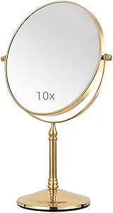 Gold Makeup Mirror 1X/10X Free Standing for Bathroom 8 Inches 360 Swivel Dual-Sided Tabletop Makeup Mirror, Metal
