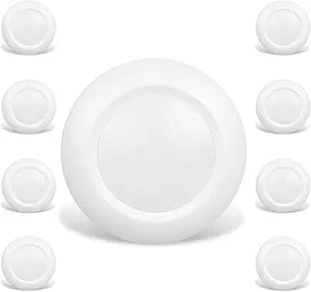 8 Packs 6 Inch LED Low Profile Recessed & Surface Mount Disk Light, Round, 15W, 900 Lumens, 5000K Daylight White, CRI80, Driverless Design, Dimmable, ETL Listed, White