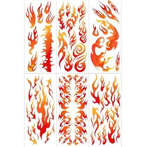 Large Flame Temporary Tattoos for Women Men Face Arm Fire Costume 6-Sheet
