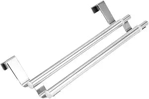 Kitchen Retractable Towel Holder, Stainless Steel Adjustable Double Over Cabinet Door Drying Kitchen Towels Hanger Bar Rack for Homes, Apartments, Condos Bathroom or Kitchen