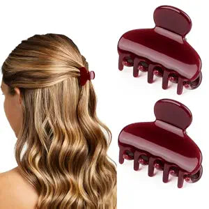 MAORULU 2 Pack Mini Acetate Hair Claw Clips – 1.6 Inch Small Durable Hair Clips for Women & Girls, Strong Hold Tiny Cute Jaw Clips for Bangs & Half Up Hairstyles (Burgundy)