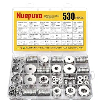 530PCS Flat Washers Assortment Kit, 304 Stainless Steel Washers