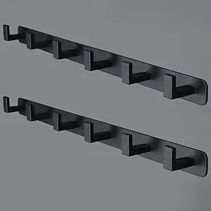 Coat Rack, Heavy Duty Stainless Steel 6 Tri Coat Hook Hanger, Wall Mounted Wall Hooks, Rustic Clothes Hook/Key Hook Rail for Bathroom Kitchen Entryway(2 Pack, 6 Hook Black)