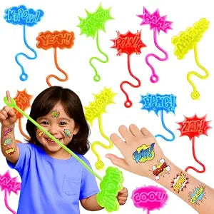48 PCS Hero Pow Party Favors - 24 Temporary Tattoos & 24 Stick Hands