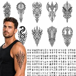 AWLEE Tribal VikingTemporary Tattoos Set for Adults Men Women 50 Sheets