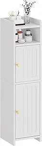BEWISHOME Small Bathroom Cabinet, Bathroom Storage Cabinet with Adjustable Shelves & 2 Doors, Narrow Toilet Paper Cabinets, 7.9" D x 7.9" W x 31.5" H, for Small Spaces, White YYG03W