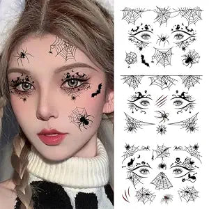 10 Sheets Halloween Spider Web Face Eye Tattoos Eyeliner Eyeshadow Makeup Temporary Tattoo Kits for Women Girls' Masquerade Party Cosplay Costume