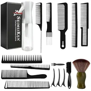 16 PCS Professional Barber Comb Set, Carbon Fiber Combs & Brush