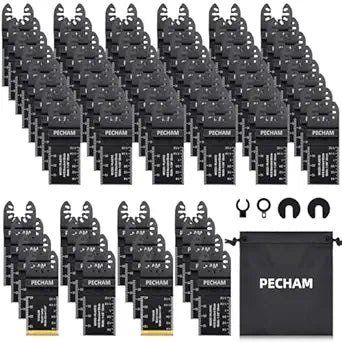PECHAM 68PCS Oscillating Saw Blades, Professional Universal Titanium Multitool Blades for Wood Plastics Metal Quick Release Multi Tool Kits Fit Rockwell Ridgid Ryobi Milwaukee Chicago Craftsman
