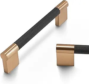 10 Pack 6-1/4 Inch Black and Champagne Bronze Kitchen Cabinet Handles Knurled Cabinet Pulls Black Drawer Pulls Cabinet Hardware