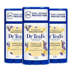 Dr Teal's Aluminum-Free Deodorant, Vanilla & Lavender with Essential Oils, 2.5 oz (Pack of 3)