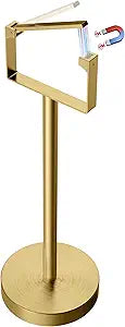 RUACQ Toilet Paper Holder Stand, Magnetic Closure Toilet Paper Stand with Lift-Up Rotating Arm, SUS304 Stainless Steel Bathroom Toilet Paper Holder Free Standing, Weighted Base (Brushed Gold)