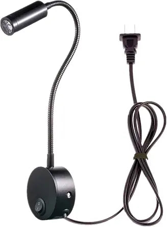 3W Wall Mounted Reading Light Flexible Gooseneck LED Sconce Lamp with Plug & Switch for Bedroom, Office, Workbench, Studio (01 Black Warm)