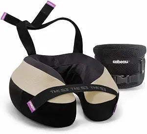 Cabeau TNE S3 Deluxe Luxury Travel Neck Pillow for Airplanes with Patented Seat Strap and Head Hold Technology (Tan)