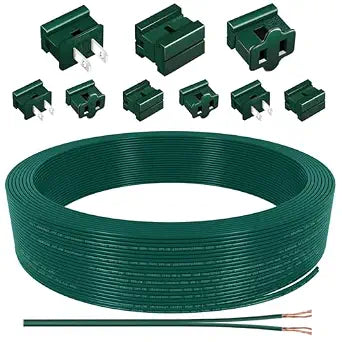 60FT SPT-2 Christmas Electrical Wire with 6 Vampire Plugs,3 Wire Connectors