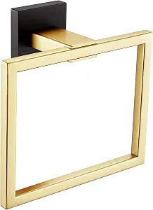 KOKOSIRI Towel Ring Holder Bathroom Lavatory Hand Towel Rack Wall Mounted Bathroom Hardware T-304 Stainless Steel Matte Black and Gold, B3004GDK