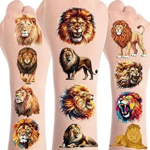Lion Temporary Tattoos Stickers, Animal Tattoo Stickers for Kids, Birthday Party Favors Goodie Bag Fillers Supplies Decorations, Classroom School Prizes Rewards Gifts(8 Sheets)