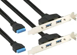 RIITOP 2 Ports USB 3.0 Female Back Panel to MB 20pin Header Connector Cable Adapter with PCI Slot Plate Bracket 1.5ft [2-Pack]