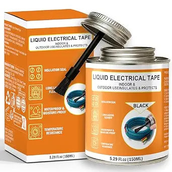 5.29 oz Liquid Electrical Tape Quick-Drying Insulating Glue with Brush Cap - Quick-Dry Waterproof Sealant for Wires, Cables, Connectors, Outdoor & Automotive Electrical Equipment (Black)