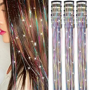 18Pcs Hair Tinsel Clip in, Tinsel Hair Extensions Rainbow Hair Tinsel Clips