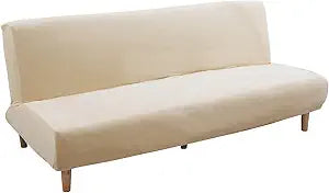 Futon Slipcover Velvet Stretch Armless Sofa Cover Elastic Washable Couch Sofa Furniture Protector for Folding Futon Moving Sofa Bed Without Armrests (Velvet Beige)