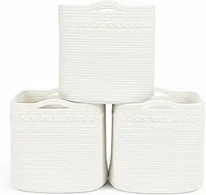 danpinera 13 Inch Cube Storage Baskets, 3-Pack Woven Fabric Organizer Bins, 13"x13" Square Baskets for Cube Storage for Shelves, Baby Nursery, Closet Organizer, White