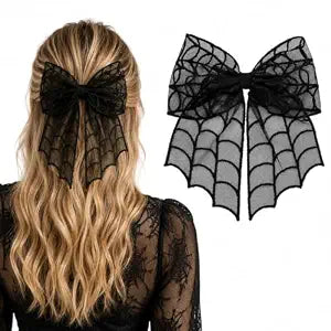 Halloween Spider Bow Hair Clips Black Lace Spider Web Bat Hair Bow Clip