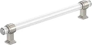 Amerock BP36661CG10 | Clear/Satin Nickel Cabinet Pull | 8 inch (203 mm) Center-to-Center Cabinet Handle | Glacio | Drawer Pull | Kitchen Cabinet Handle | Furniture Hardware