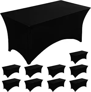 Fixwal 10 Pack 6Ft Black Table Cover, Spandex Fitted Tablecloths Rectangle, Wrinkle-Free and Stretch Folding Table Cloth for Banquet, Wedding, Party, Trade Show