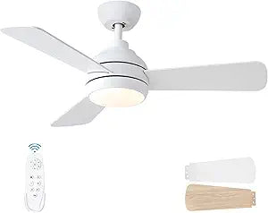 42 Inch Ceiling Fans with Lights, White Ceiling Fan with Light and Remote DC Reversible 6 Speeds, 3CCT Dimmable, 3 blades Ceiling Fan for Bedroom Indoor/Outdoor Patios