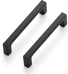 Ravinte 15 Pack 4 inch Hole Centers Matte Black Cabinet Pulls Kitchen Cabinet Handles Solid Drawer Pulls Kitchen Cupboard Hardware Flat Black Square Bar Drawer Handles