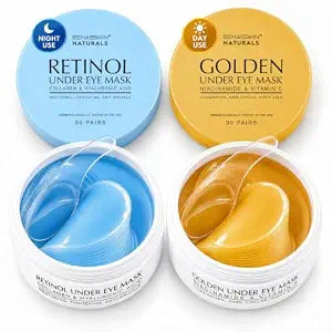 Under Eye Patches Kit: 120 Pcs Retinol & Golden Gel Eye Mask for Dark Circles, Puffiness and Wrinkles - Day & Night Skin Treatment Pads with Niacinamide, Collagen, Hyaluronic Acid & Vitamin C (2 Pack)