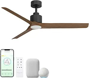 Delta Indoor or Outdoor 52in 3-Blade Smart Ceiling Fan 2700K-6000K CCT Tunable Range LED Light Kit with Black Hardware in Walnut Blades Works With iOS or Android App